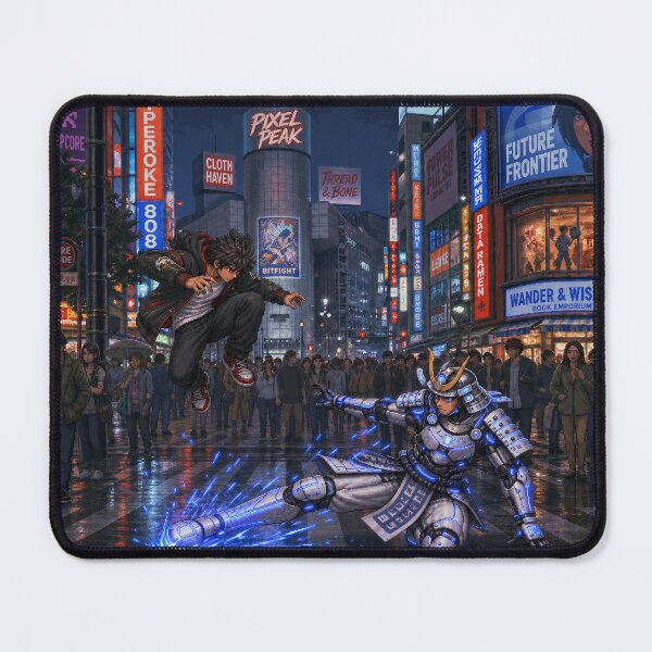 Item preview, Brawler vs Cyber Samurai | Tokyo Streets | Faux Retro Fighting Game Screenshot | Pixel Art designed and sold by GRAIL-PIXXAILL.