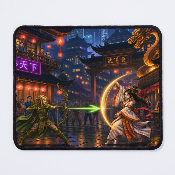 Item preview, Elven Archer vs Wuxia Priestess | Dragon Temple | Faux Retro Fighting Game Screenshot | Pixel Art designed and sold by GRAIL-PIXXAILL.