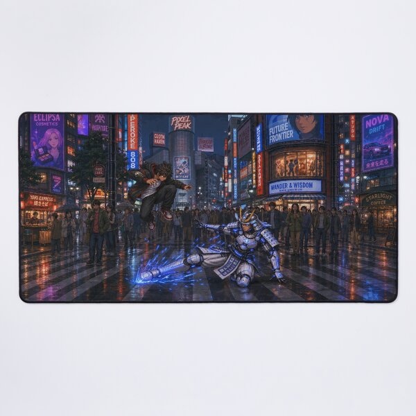 Item preview, Brawler vs Cyber Samurai | Tokyo Streets | Faux Retro Fighting Game Screenshot | Pixel Art designed and sold by GRAIL-PIXXAILL.