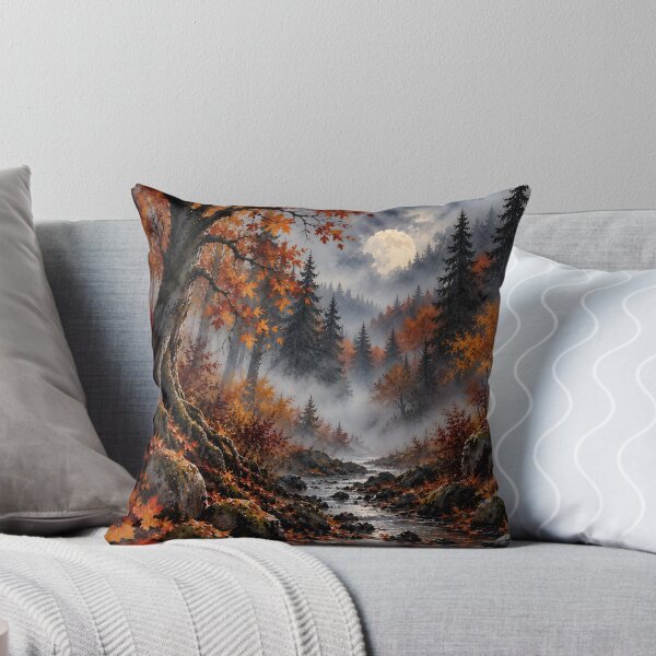 Item preview, Autumn Moonlit Forest – Misty Woodland River Landscape designed and sold by blankTeeShirt.