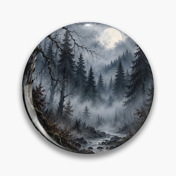 Item preview, Moonlit Misty Forest River – Dark Watercolor Landscape designed and sold by blankTeeShirt.