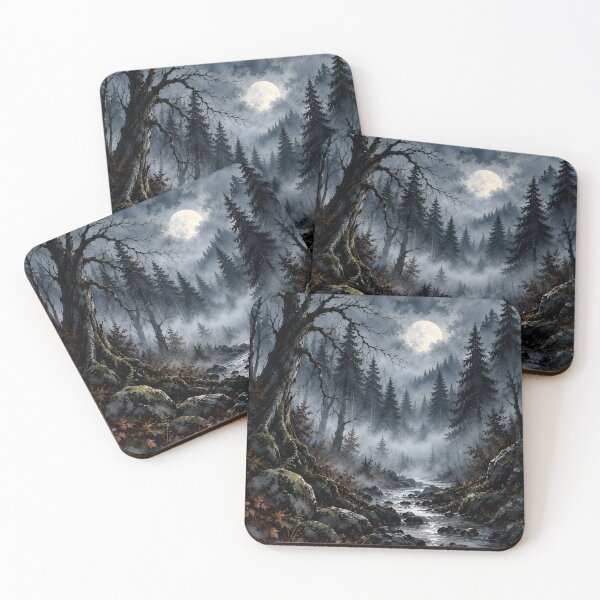 Item preview, Moonlit Misty Forest River – Dark Watercolor Landscape designed and sold by blankTeeShirt.