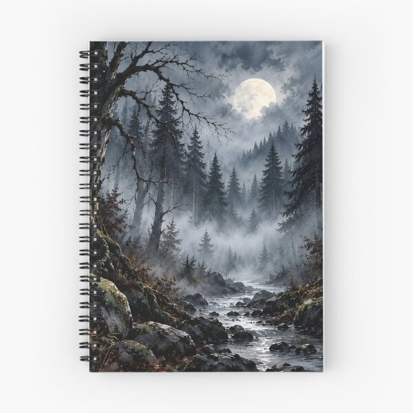 Item preview, Moonlit Misty Forest River – Dark Watercolor Landscape designed and sold by blankTeeShirt.