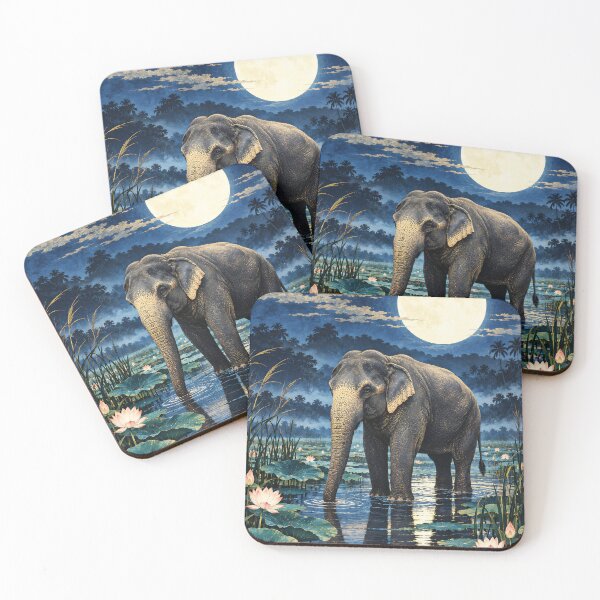 Item preview, Sri Lankan Elephant in a Moonlit Lotus Wetland designed and sold by Jaani-T.