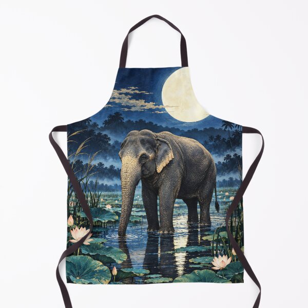 Item preview, Sri Lankan Elephant in a Moonlit Lotus Wetland designed and sold by Jaani-T.