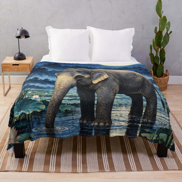 Item preview, Sri Lankan Elephant in a Moonlit Lotus Wetland designed and sold by Jaani-T.