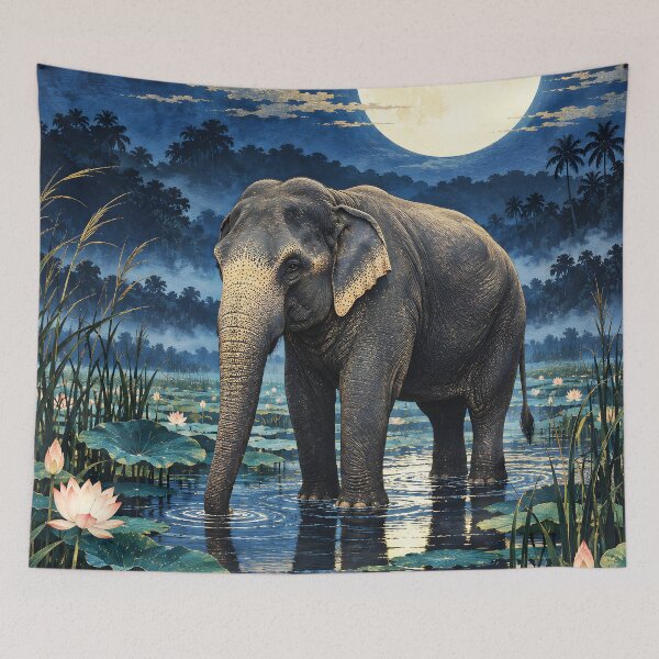 Item preview, Sri Lankan Elephant in a Moonlit Lotus Wetland designed and sold by Jaani-T.