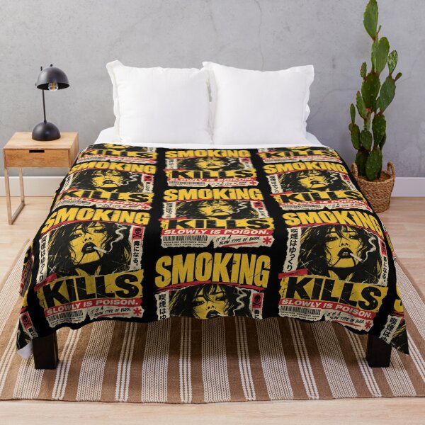 Aperçu de l'œuvre Fumer à l'ancienne tue : un avertissement japonais au style grunge. Design esthétique. créée et vendue par Machomanshop.