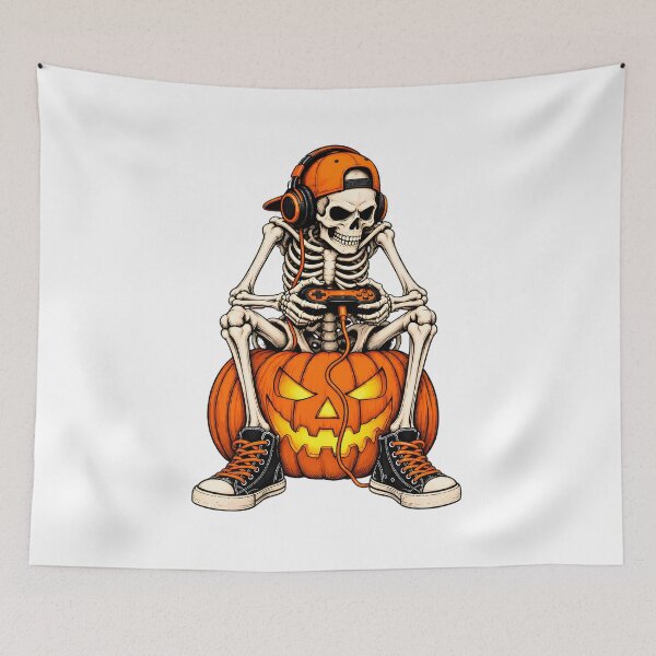 Item preview, Skeleton Gamer Jack-o-Lantern Headphone Halloween Fun designed and sold by Dmo3HarkoArt.