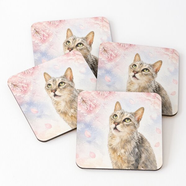 Item preview, Japanese Cat and Cherry Blossoms Watercolor designed and sold by IchinoseAkihiro.