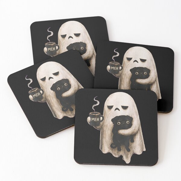 Item preview, Grumpy Ghost Holding Black Pug Dog Meh Coffee Cup Halloween designed and sold by Juansustait.