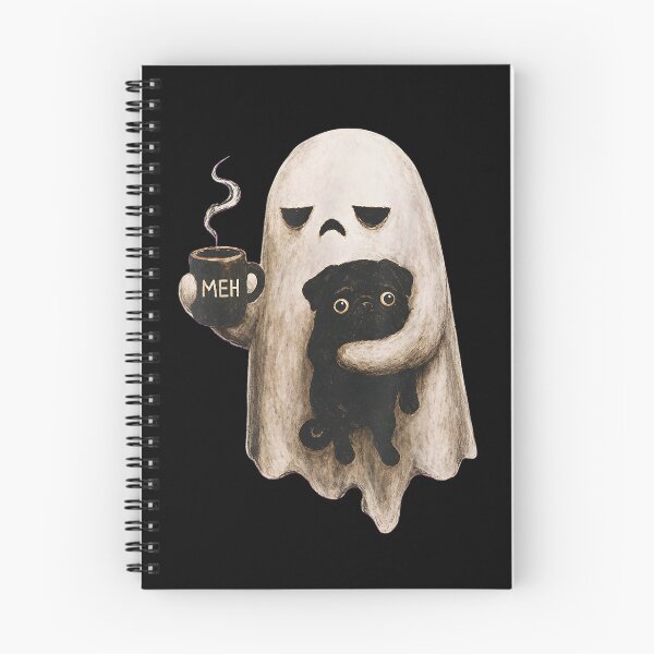 Item preview, Grumpy Ghost Holding Black Pug Dog Meh Coffee Cup Halloween designed and sold by Juansustait.