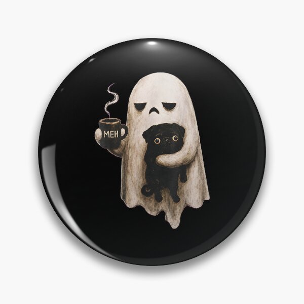 Item preview, Grumpy Ghost Holding Black Pug Dog Meh Coffee Cup Halloween designed and sold by Juansustait.