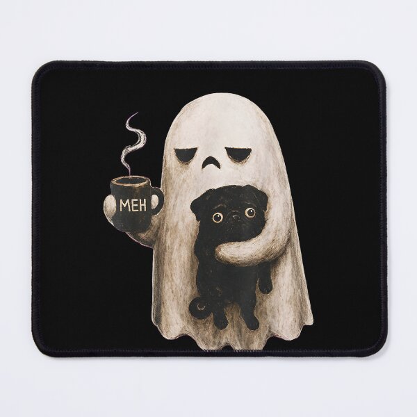 Item preview, Grumpy Ghost Holding Black Pug Dog Meh Coffee Cup Halloween designed and sold by Juansustait.