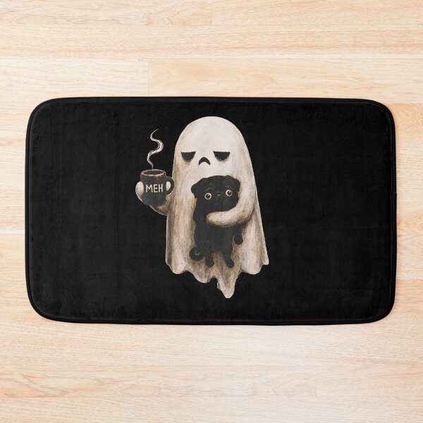 Item preview, Grumpy Ghost Holding Black Pug Dog Meh Coffee Cup Halloween designed and sold by Juansustait.