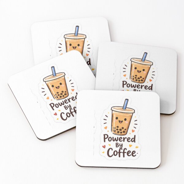Item preview, Powered by Coffee Cute Boba Coffee Sticker – Funny Coffee Lover Design designed and sold by LearnFunStore.