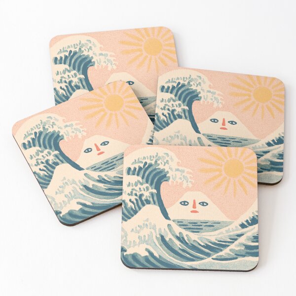 Item preview, Japanese Wave and Sun – Whimsical Fuji Folk Art designed and sold by YohakuPause.