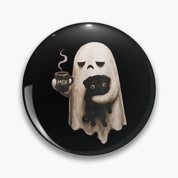 Item preview, Grumpy Ghost Holding Black Pug Dog Meh Coffee Cup Halloween  designed and sold by MatherFisher.