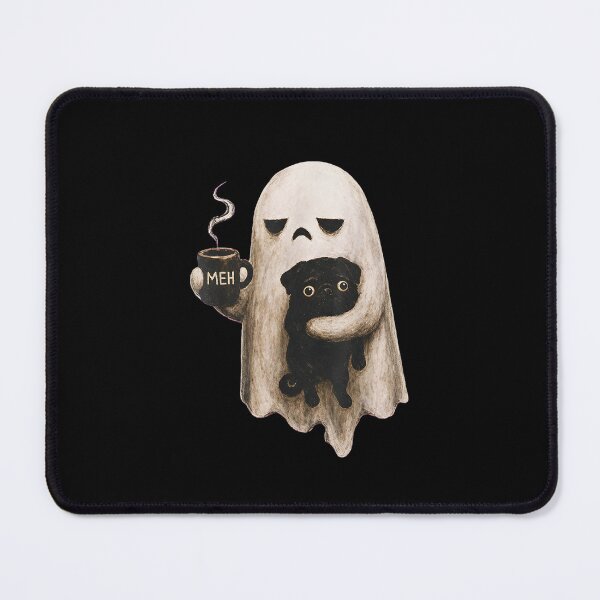 Item preview, Grumpy Ghost Holding Black Pug Dog Meh Coffee Cup Halloween designed and sold by MatherFisher.