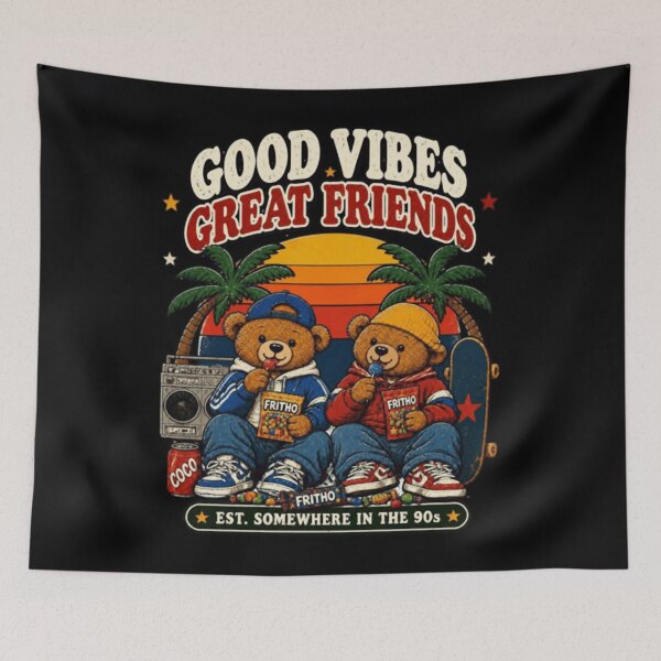 Item preview, BNCMap Bears in the 90s Good Vibes Great Friends Retro designed and sold by ChristenSellis.