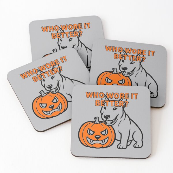 Item preview, Who Wore It Better Bull Terrier Pumpkin Orange Accent Halloween designed and sold by The Bold Line Studio.