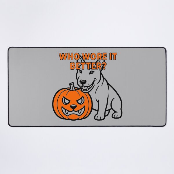 Item preview, Who Wore It Better Bull Terrier Pumpkin Orange Accent Halloween designed and sold by The Bold Line Studio.