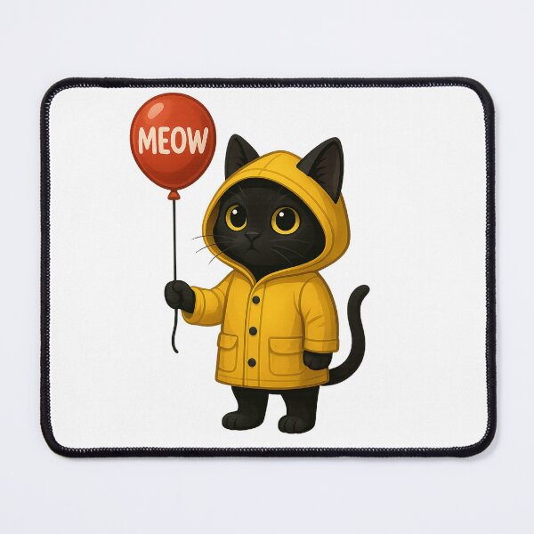 Item preview, Spooky Raincoat Cat With Red Balloon designed and sold by GingerArtStudio.