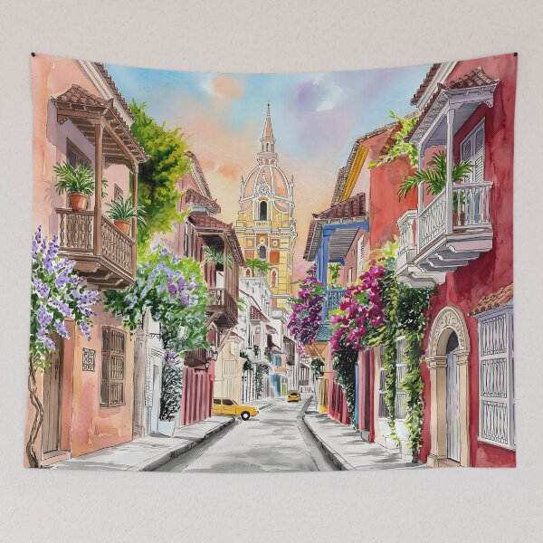 Artikelvorschau, Reiseplakat Cartagena, Kolumbien – Vintage-Küstenkunst entworfen und verkauft von POSTERIOCREW.