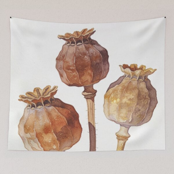Item preview, Dried Poppy Seed Pods Watercolor - Earthy Minimalist Botanical Wall Art designed and sold by sana designer.