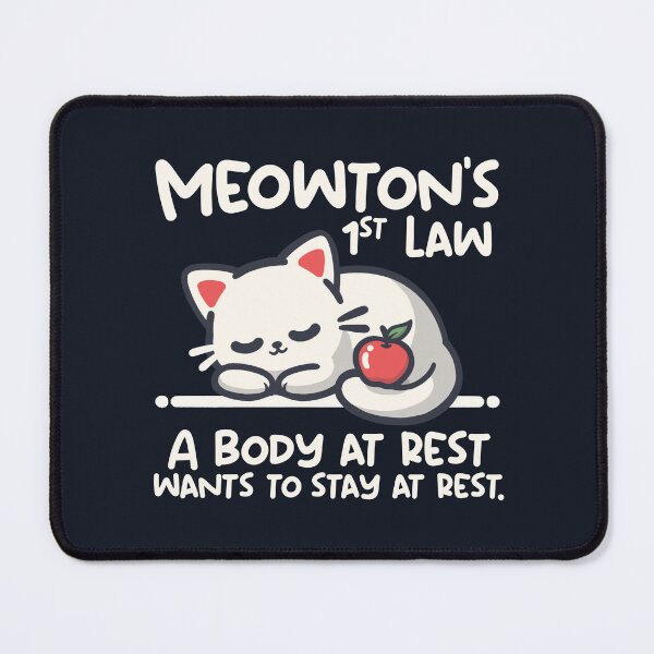 Item preview, Meowton's First Law A Body at Rest Cute Sleeping White Cat and Red Apple designed and sold by NemiMakeit.