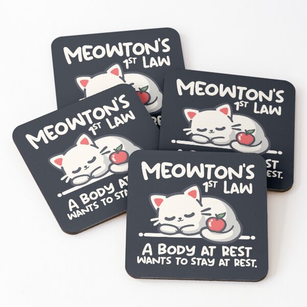 Item preview, Meowton's First Law A Body at Rest Cute Sleeping White Cat and Red Apple  designed and sold by NemiMakeit.