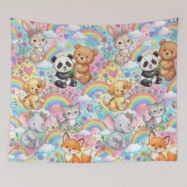 Item preview, Cute Baby Animals Rainbow Textile Pattern Art designed and sold by ShivCraftStudio.