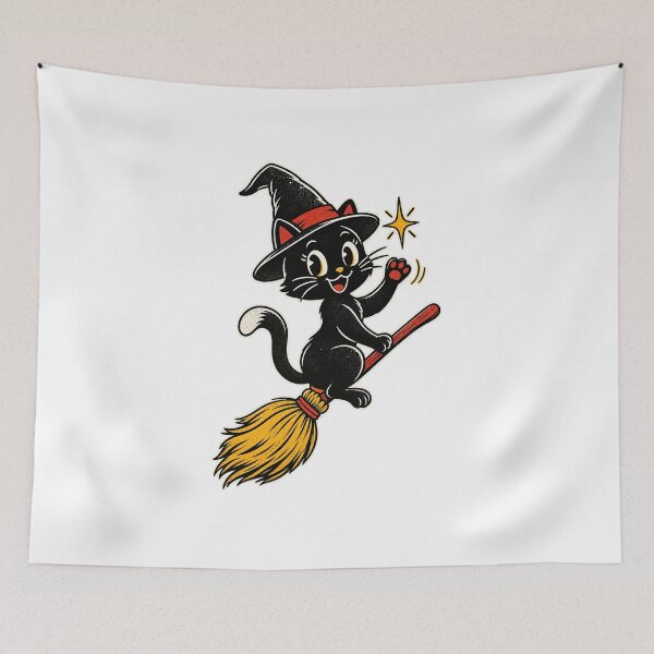 Item preview, Halloween Witch Cat Riding a Magic Broom designed and sold by StudioSand.