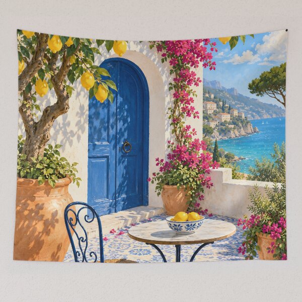 Item preview, Sunlit Mediterranean Lemon Courtyard by the Sea designed and sold by Jaani-T.