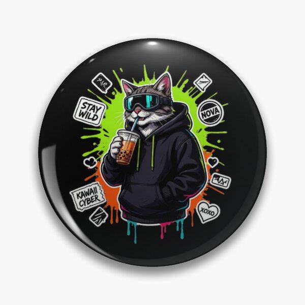 Item preview, Cool Cyber Cat Boba Tea Streetwear Cyberpunk  designed and sold by PoleksGraphics.