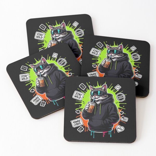 Item preview, Cool Cyber Cat Boba Tea Streetwear Cyberpunk  designed and sold by PoleksGraphics.