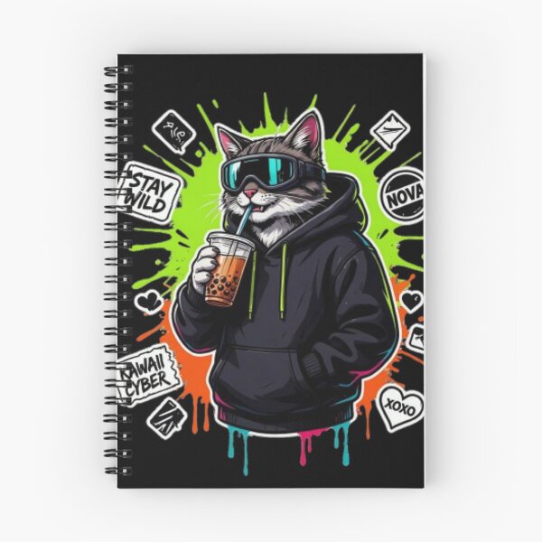Item preview, Cool Cyber Cat Boba Tea Streetwear Cyberpunk  designed and sold by PoleksGraphics.