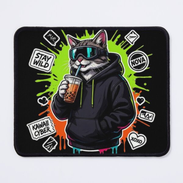 Item preview, Cool Cyber Cat Boba Tea Streetwear Cyberpunk designed and sold by PoleksGraphics.