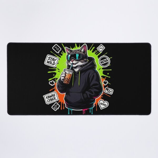 Item preview, Cool Cyber Cat Boba Tea Streetwear Cyberpunk  designed and sold by PoleksGraphics.