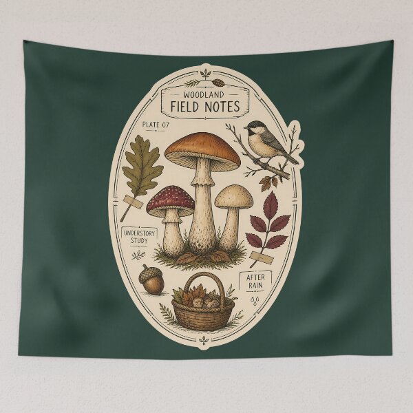 Item preview, Woodland Field Notes Mushroom Bird Art designed and sold by Fun2Fentastic.