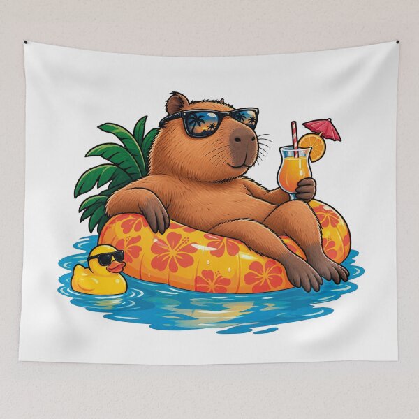 Item preview, Chilling Capybara Summer Vacation Pineapple Pool Float designed and sold by CrazySzoopWorld.