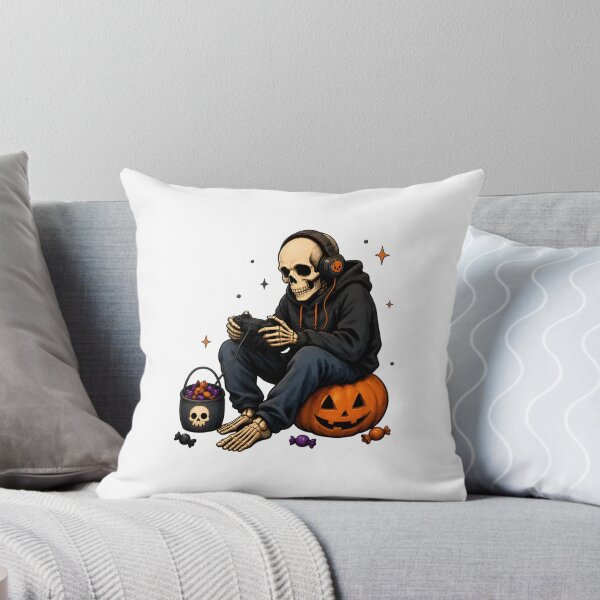 Item preview, Skeleton Gamer on Pumpkin Halloween Design designed and sold by OlyvieArt.