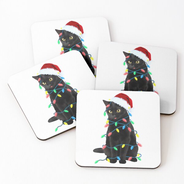 Item preview, Black Cat Christmas Led Lights Xmas Tree Kitten In Santa Hat Funny Gift designed and sold by AmericanCustom.
