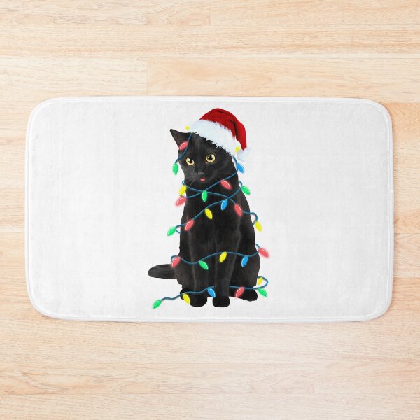 Item preview, Black Cat Christmas Led Lights Xmas Tree Kitten In Santa Hat Funny Gift designed and sold by AmericanCustom.