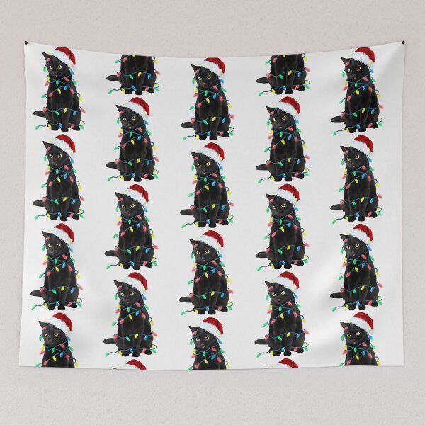 Item preview, Black Cat Christmas Led Lights Xmas Tree Kitten In Santa Hat Funny Gift designed and sold by AmericanCustom.