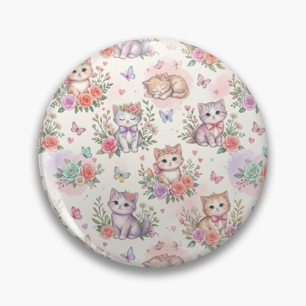 Item preview, Pastel Kitten Floral Rose Nursery Textile Pattern Art designed and sold by ShivCraftStudio.