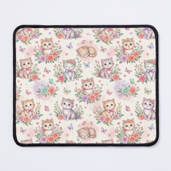 Item preview, Pastel Kitten Floral Rose Nursery Textile Pattern Art designed and sold by ShivCraftStudio.
