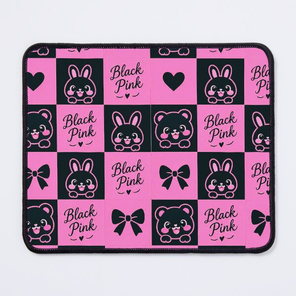 Item preview, Cute Black & Pink Kawaii Bear and Bunny Checkerboard Pattern designed and sold by IMuDesigner.