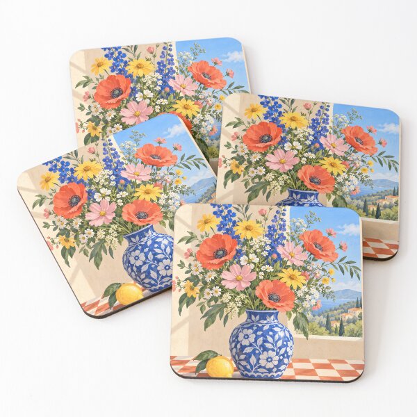 Item preview, Sunlit Wildflower Bouquet in a Blue Ceramic Vase designed and sold by Jaani-T.