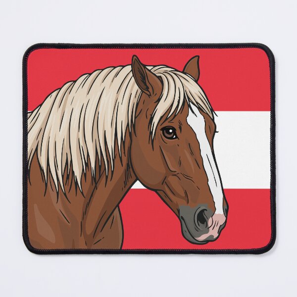 Item preview, The head of the Abtenauer horse in front of the Austrian flag designed and sold by Cheval-de-coeur.